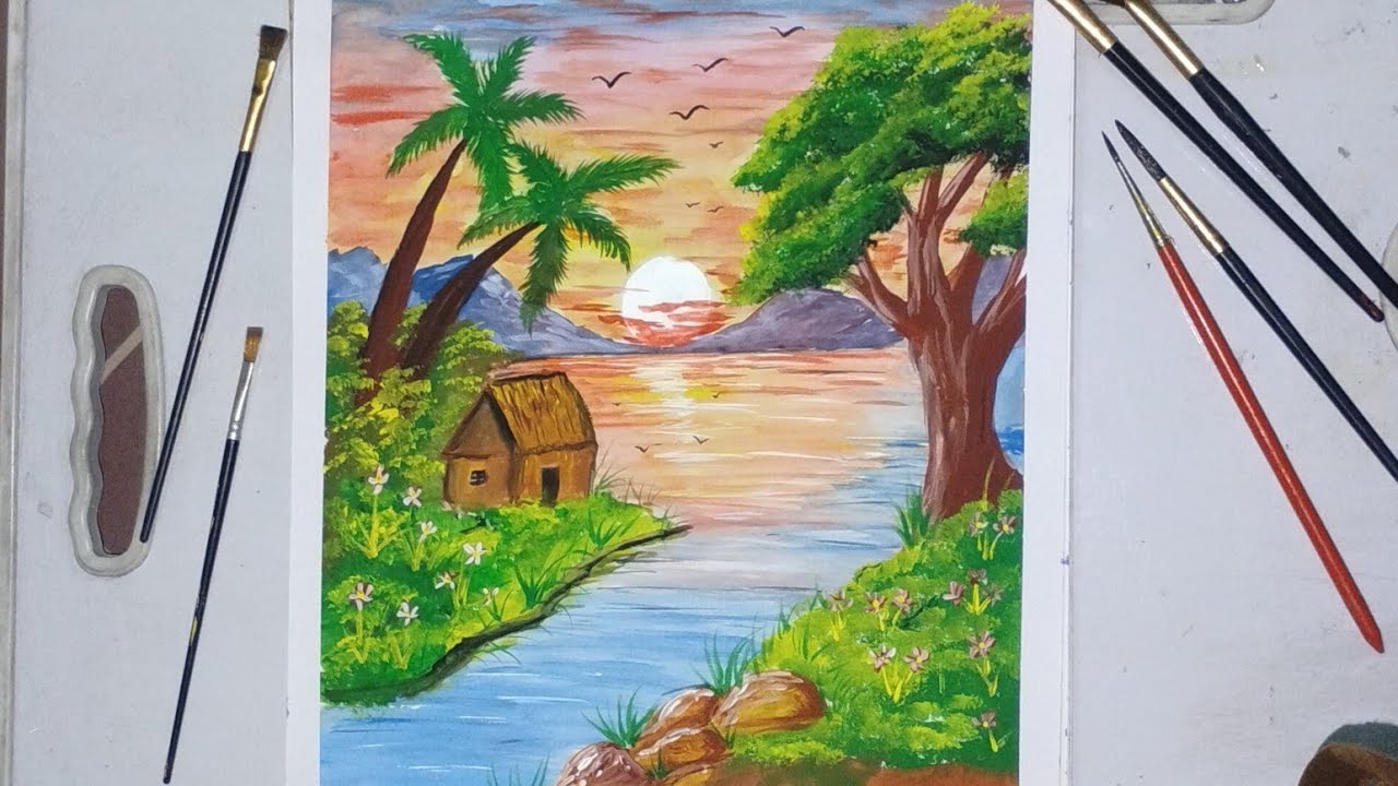Sunset Scenery Part-2 Easy step by step painting #acrylicscenery #artandcraft #art 
