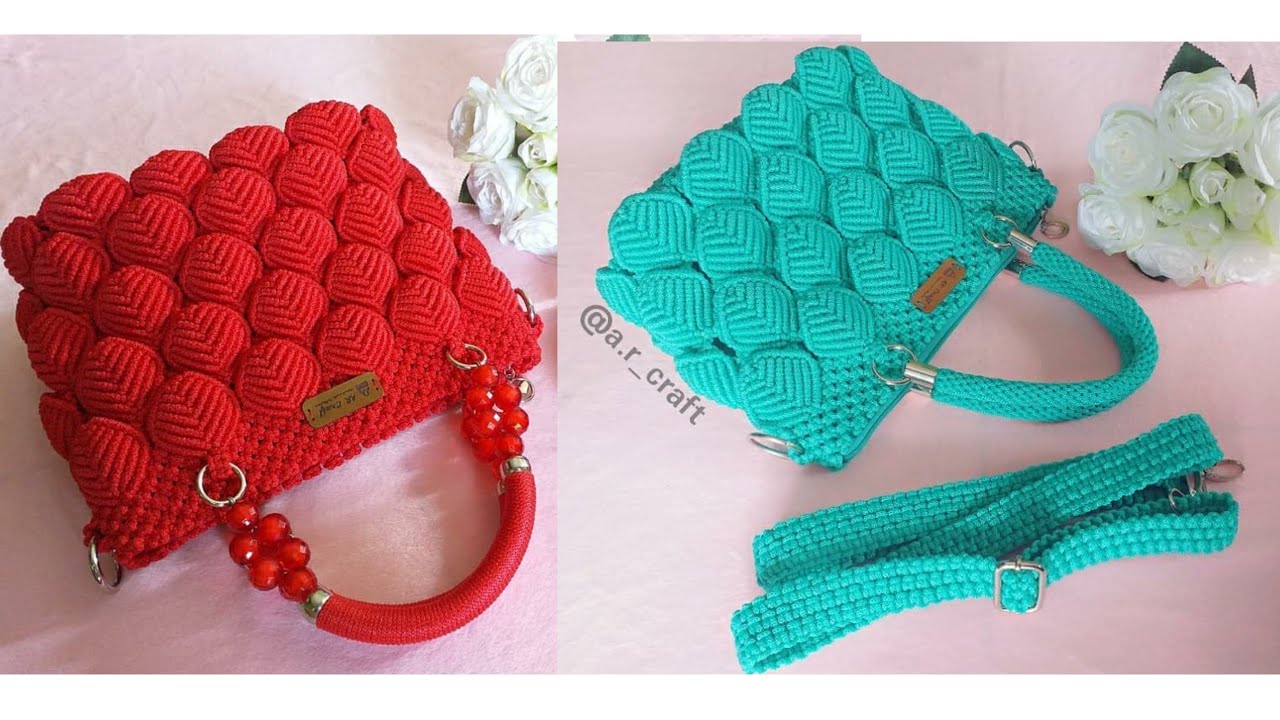 Tutorial Tas Tali kur Motif Daun Timbul / Cara Membuat Tas  Tali Kur Untuk Pemula / Macrame Bag