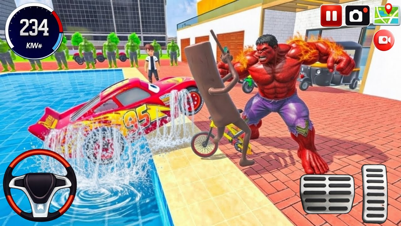 🥰 Spiderman Mc Queen Car 🦚 Thung Thung & Monster Hulk Fight 💪🏻 Police Modified Car 🤑Showroom 3D Game