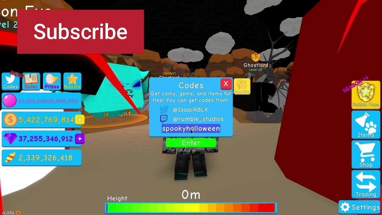 All NEW HALLOWEEN CODES FOR UPDATE63 bubblegum simulator