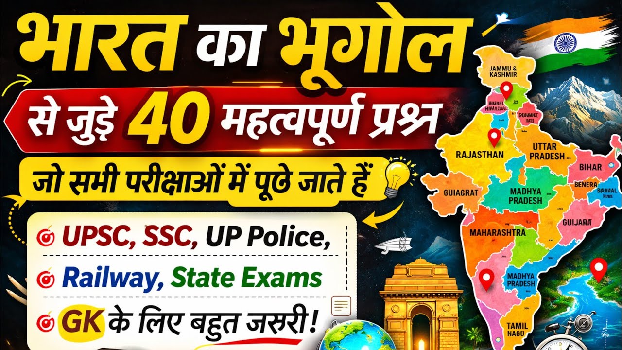 📚 भारत का भूगोल – 40 महत्वपूर्ण प्रश्न | Indian Geography GK Questions#geography 
