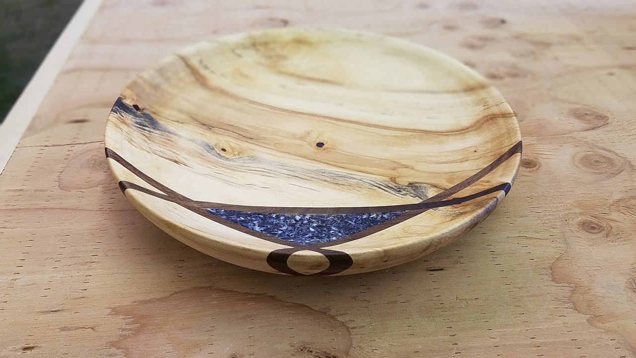 Woodturning...  Decorative Plate with Crushed Mussel Shell Inlay #woodturning #shellinlay