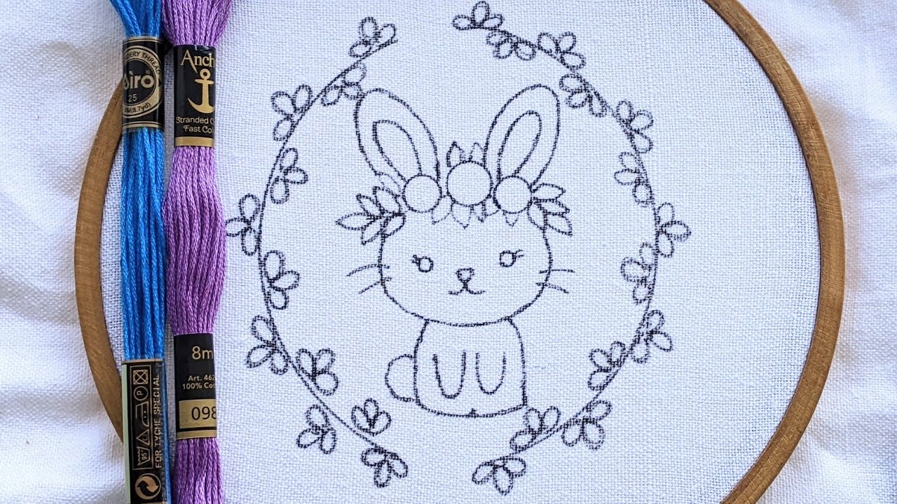 VERY EASY BUNNY HAND EMBROIDERY DESIGN FOR KIDS DRESS/EMBROIDERY FOR BEGINNERS