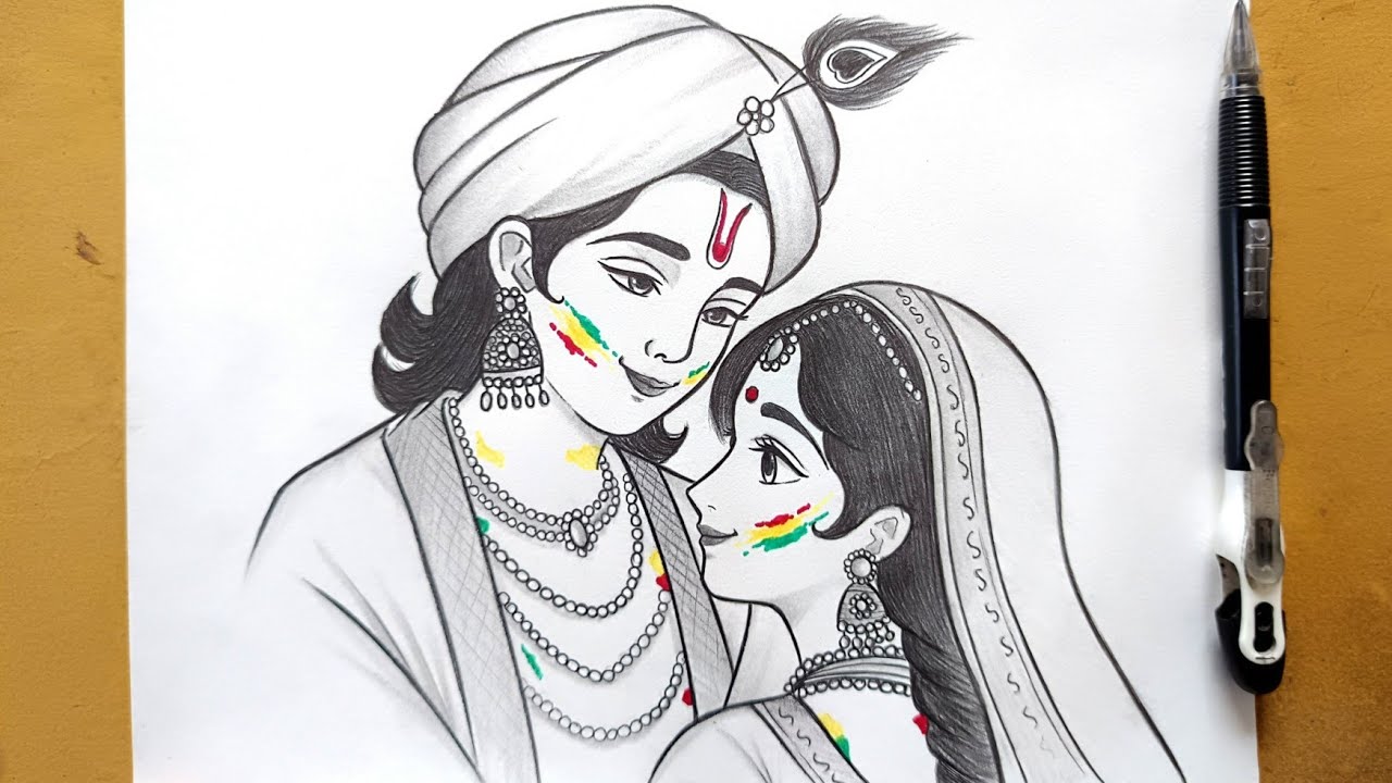 Holi special Radha-Krishna drawing step by step || Holi special drawing || Beautiful Holi drawing