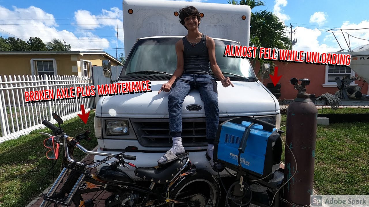 Unloading a welder and fixing my 80cc 2stroke motorized bike's broken Axle | maintenance + test ride