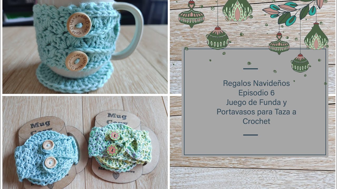 🎄 Regalos Navideños Episodio 6 🎄Juego de Funda y Portavasos para Taza a Crochet