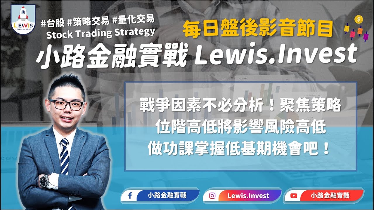 小路台股Show |  #小路金融實戰 戰爭因素不必分析！聚焦策略 位階高低將影響風險高低 做功課掌握低基期機會吧！