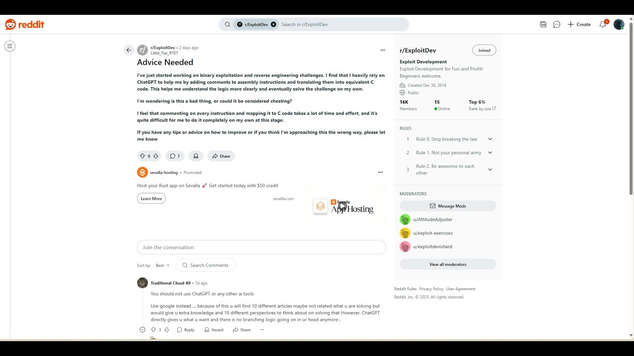 Reddit: Exploit öğrenmek ve AI