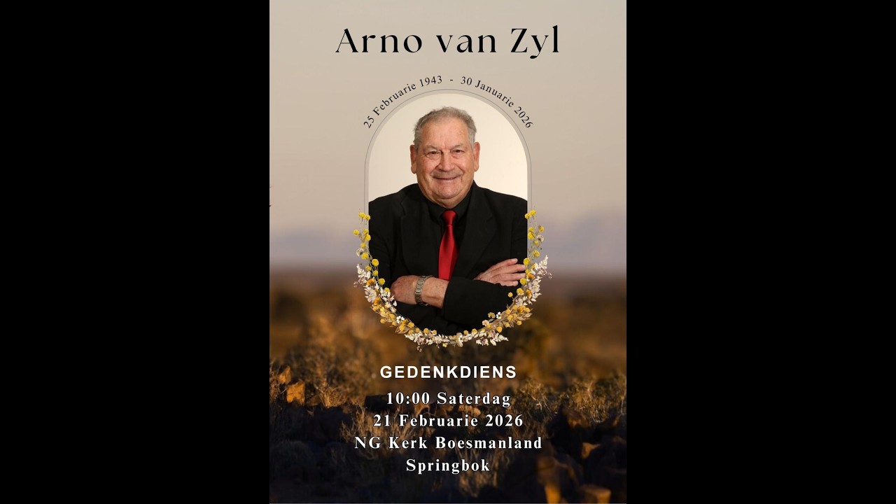 Arno Van Zyl Gedenkdiens Sat 21 Feb om 10 vm
