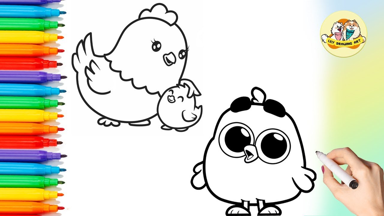 How to Draw a Chick and Mom Chicken | Step by Step Drawing for Kids