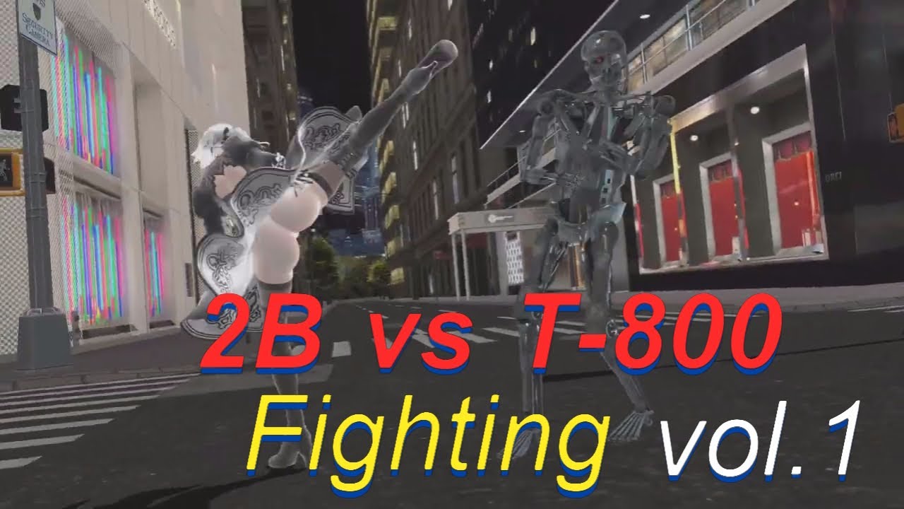 【MMD Fight】2B vs Terminator T-800 Fighting vol.1 [Motion DL Links] 【4K 60fps】