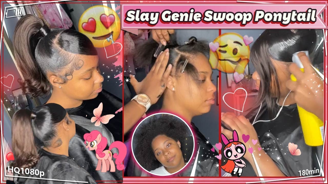 🙈Extend Barbie Ponytail On Thick Natural Hair | Swoop Bangs Look Ft.
