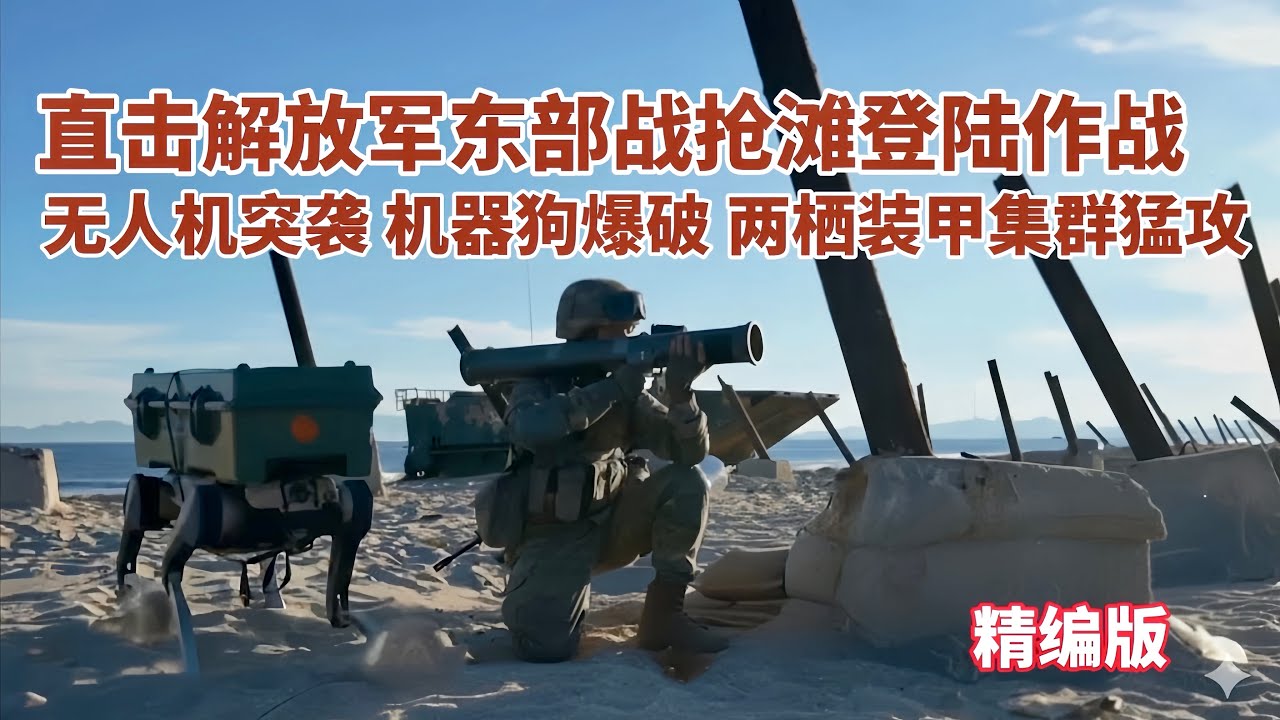 自杀式无人机突袭，机器狗前出爆破，东部战区两栖装甲突击群向岸滩发起攻击！直击解放军抢滩登陆实战演习/精编版
