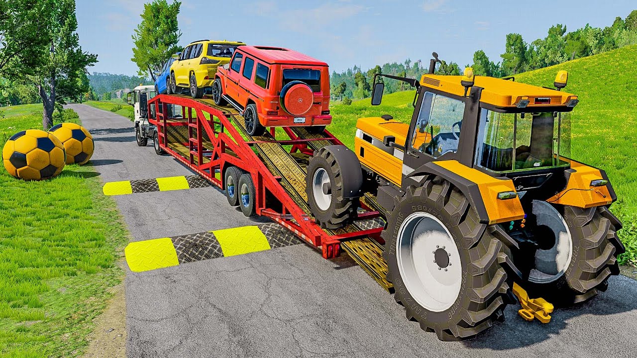 Flatbed Truck Mcqueen #11 | Transportation with Truck - Pothole vs Car - Beamng.Drive
