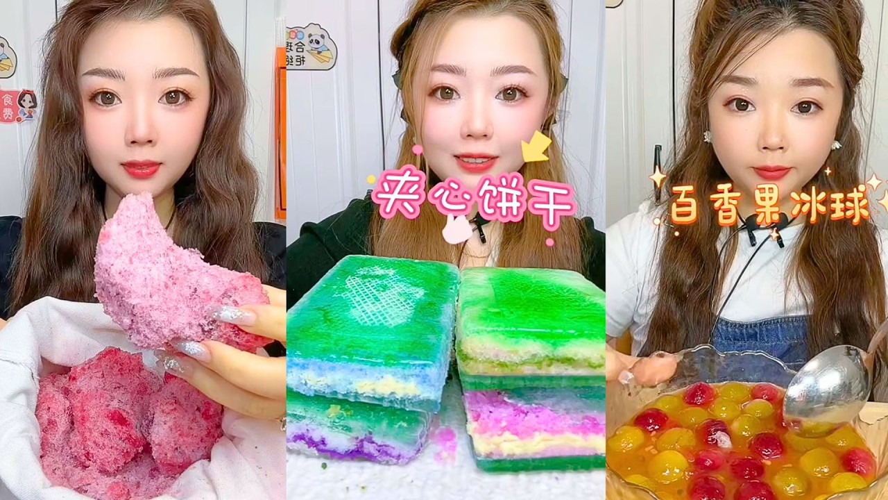 Colorful Frozen Desserts With Crunchy Sweet Ice ASMR