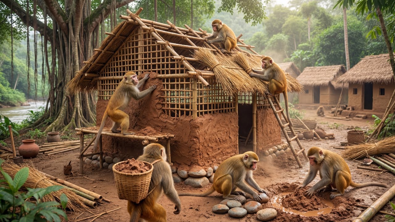 Monkeys Building Their Dream Home Together | Incredible Teamwork & Hard Work 🏡