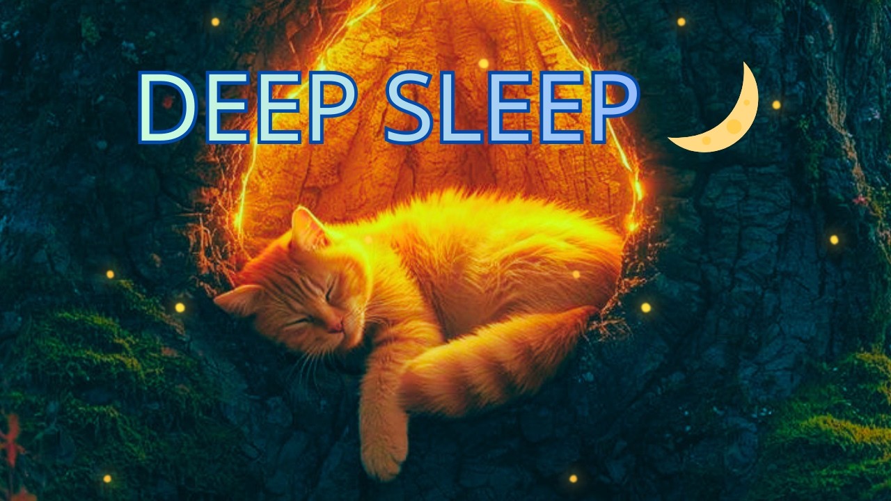 Enchanted Forest Cat Purring for Deep Sleep 🌙 Cozy Tree Hollow Ambience (1 Hour, No Music)
