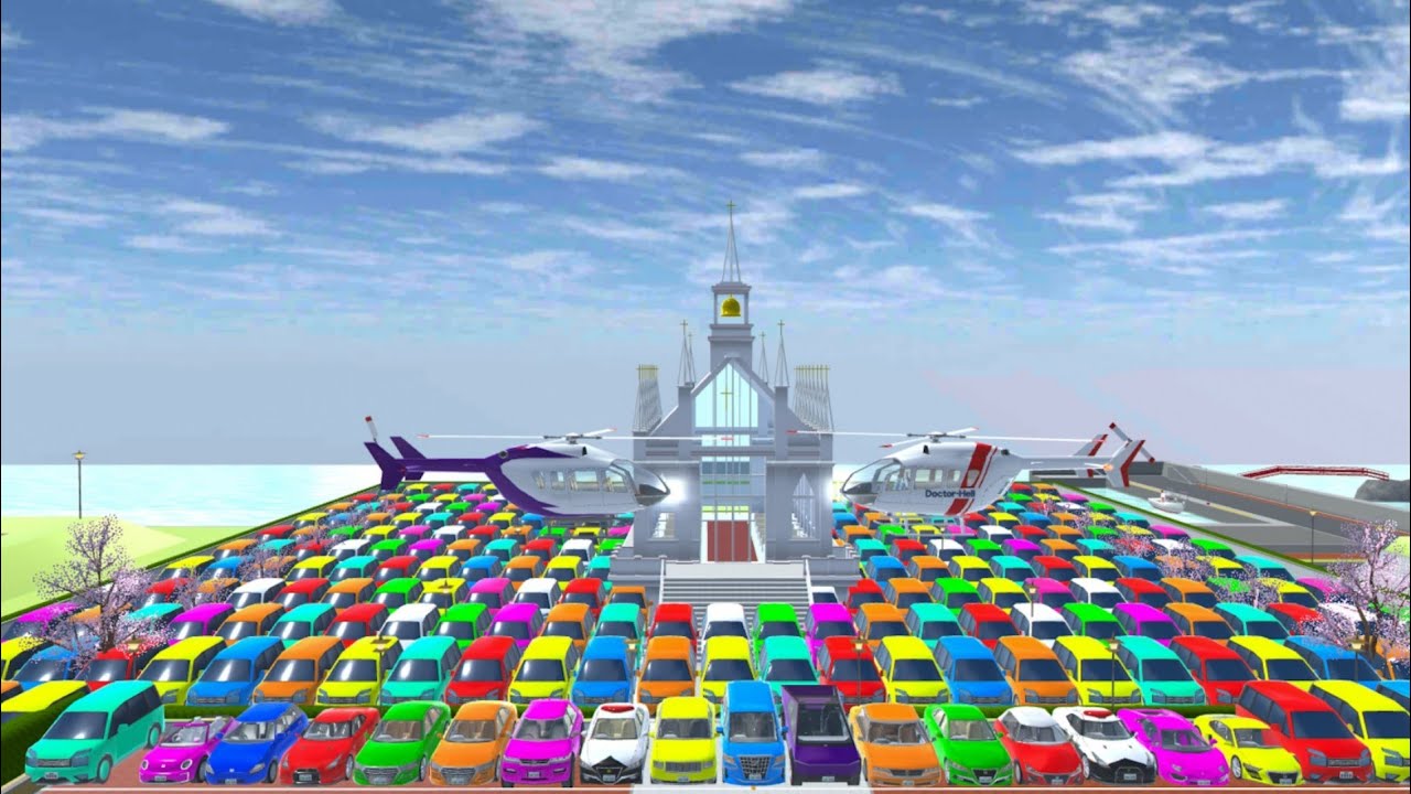 ALL REINBOW SUPER CAR COLLECTION WITH HELICOPTER AT NEAR WEDDING HOUSE 😱🤯🚁🚔🚒✅. SAKURAGAME 😍🤣🚔🚒✅✅