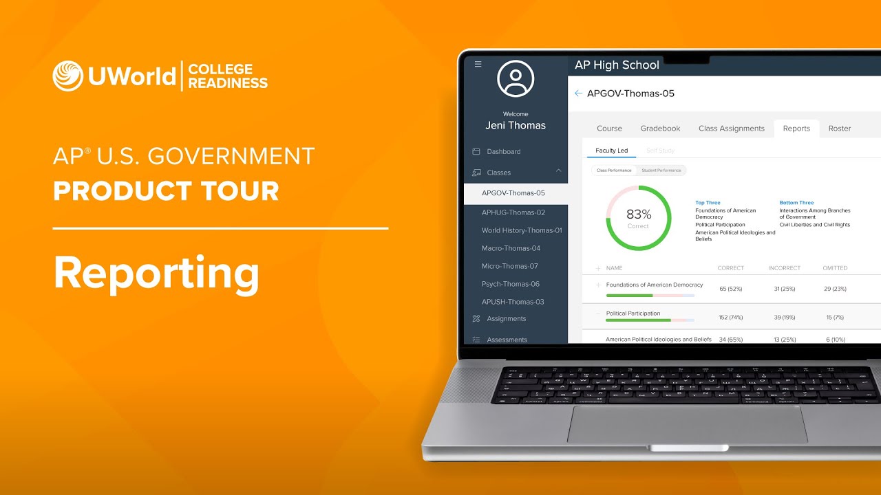 UWorld’s Course for AP® U.S. Government Product Tour: Reporting