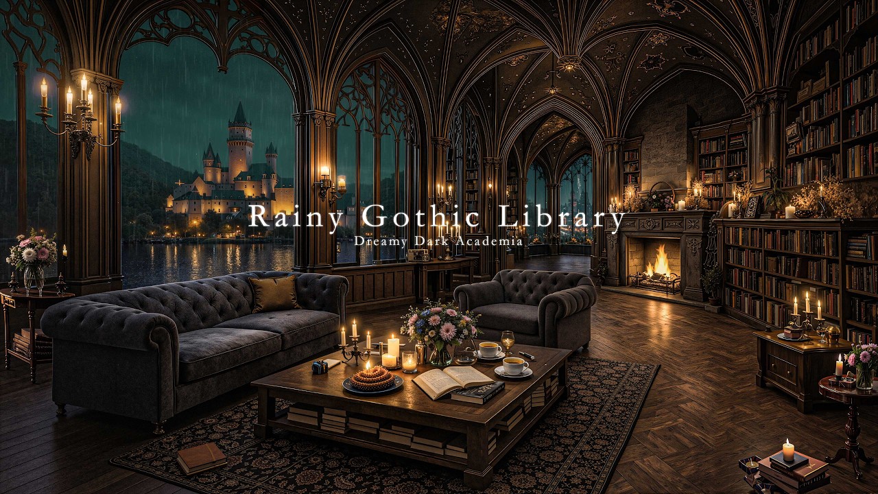 Studying in a Victorian Library During Melancholic Rain 🌧️ Dark Academia Piano Ambience for Reading