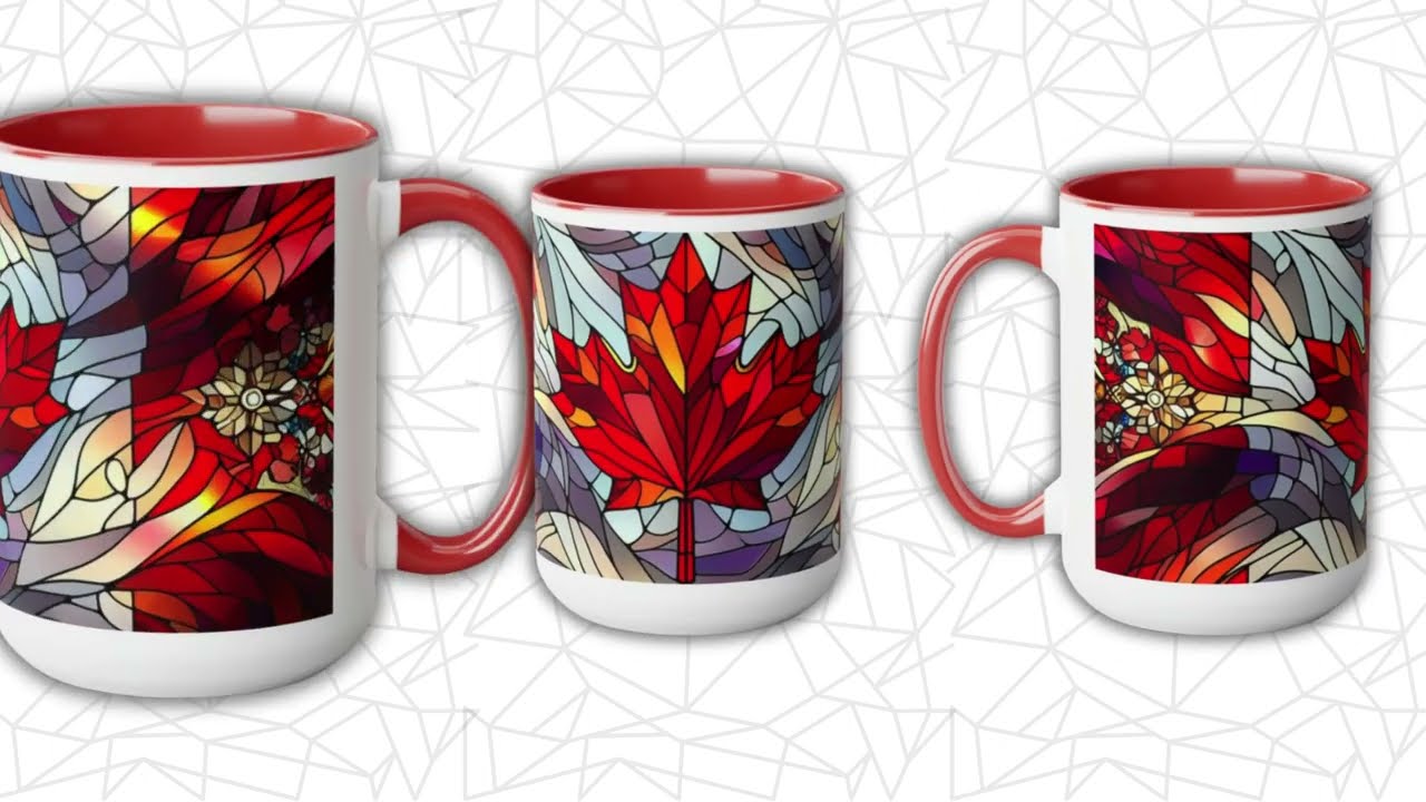 Coffee Mug, Tea Cup, with Maple Leaf Design Stained Glass Art in 11oz Mugs