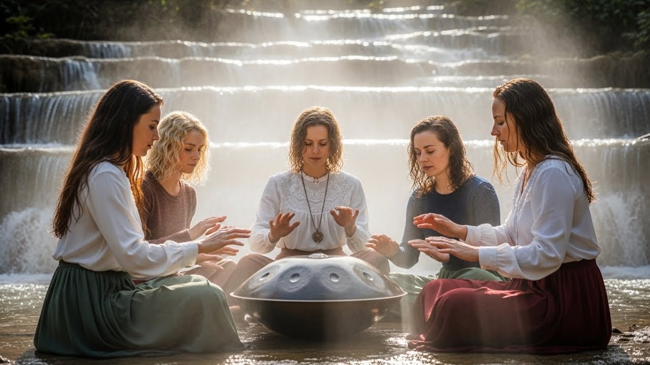 Спокойствие лесного вечера с журчанием воды пением птиц и мягким звуком хэнпана для сна и медитаци