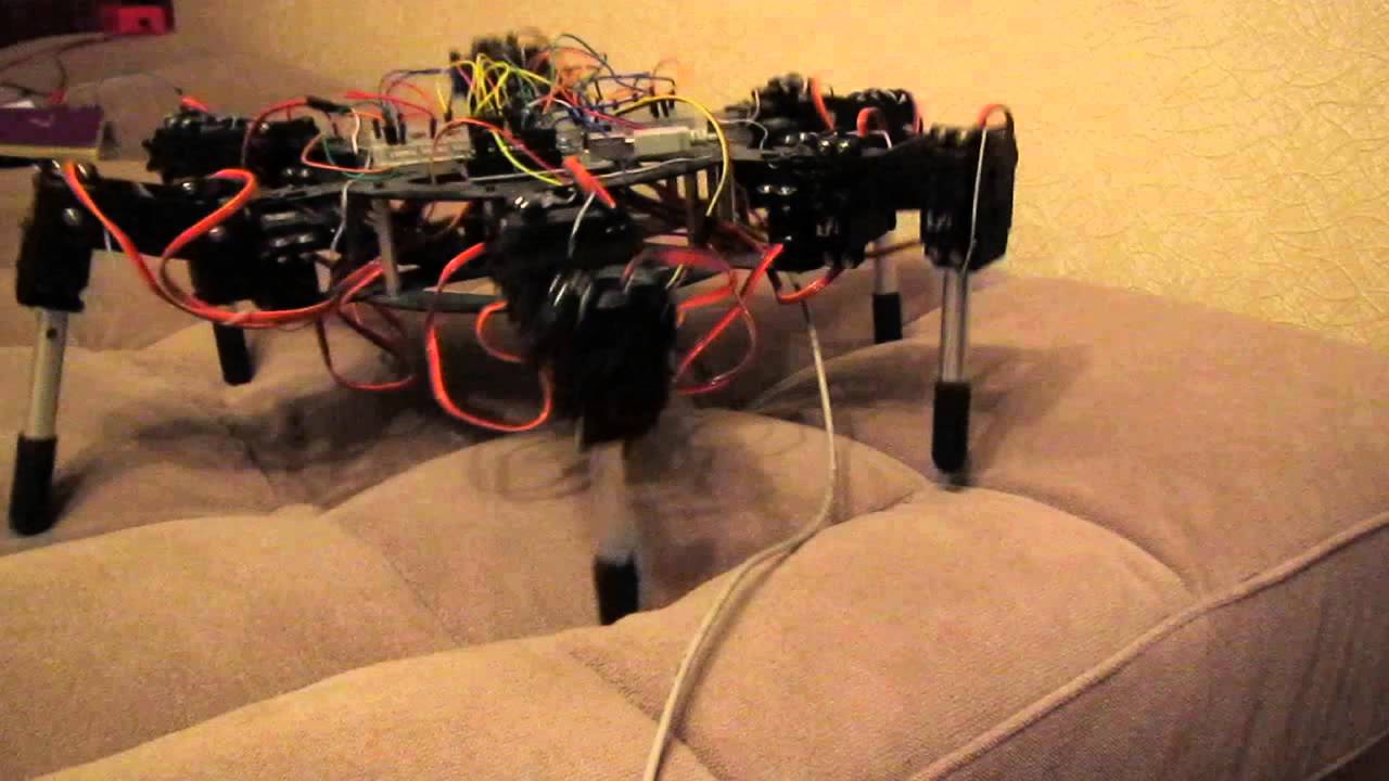 Hexapod on soft terrain (terrain adaptation is ON)