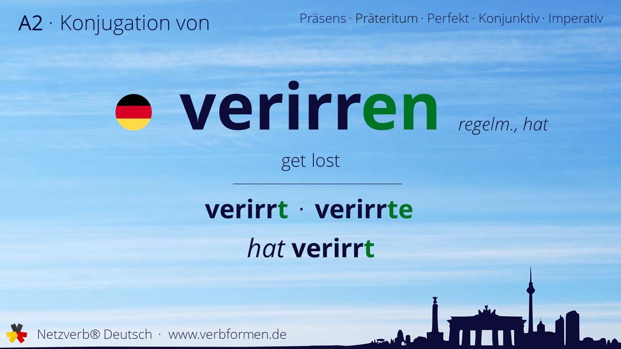 Konjugation des Verb &bdquo;verirren&ldquo; - alle Zeitformen lernen, &Uuml;bersetzung, Tutorial