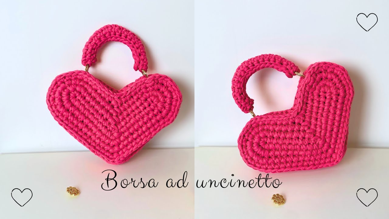 Borsa a cuore fatta a mano ad uncinetto tutorial borsa in fettuccia - easy crochet bag