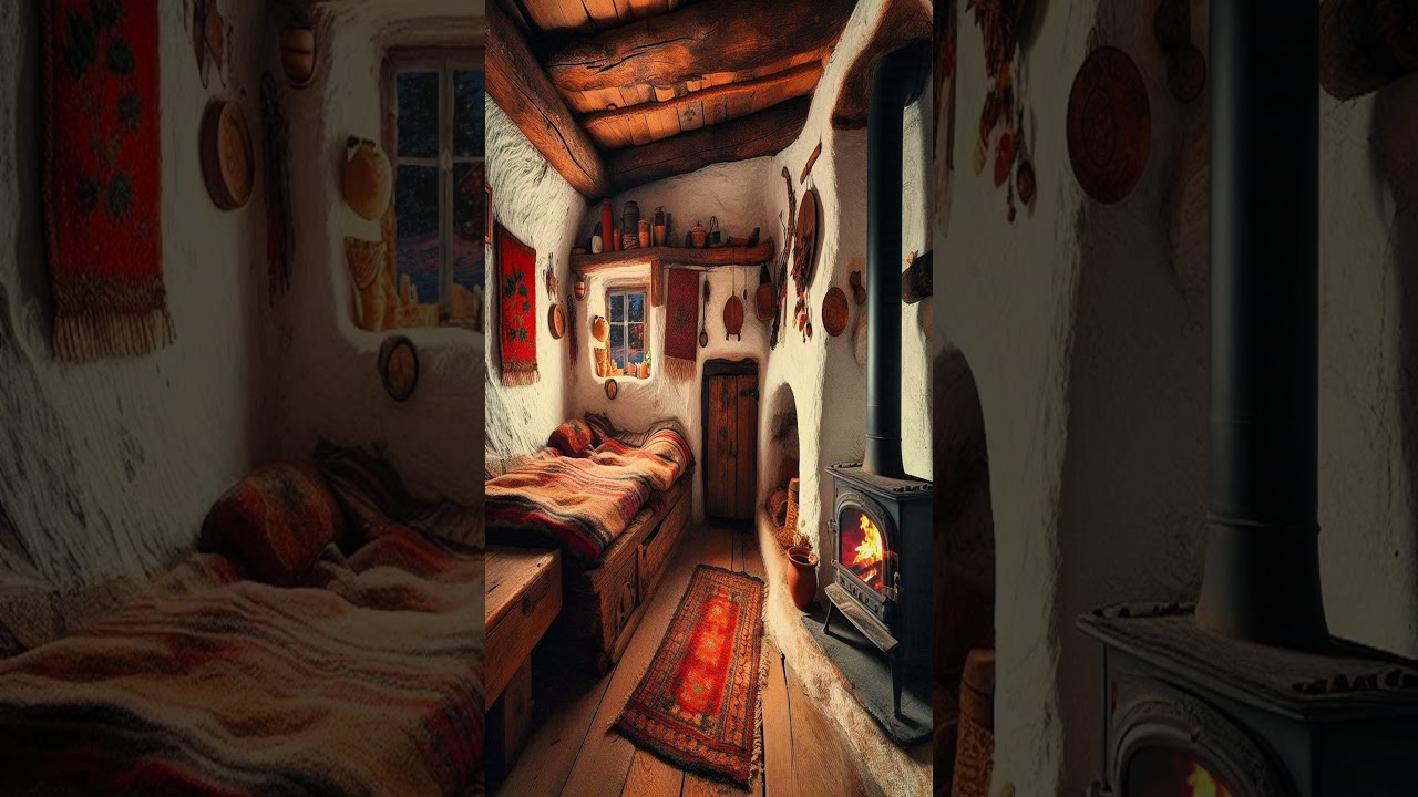 Old Village House Winter Ambience, Bohemian Bedroom, Crackling Stove & Peaceful Sleep ❄️🔥