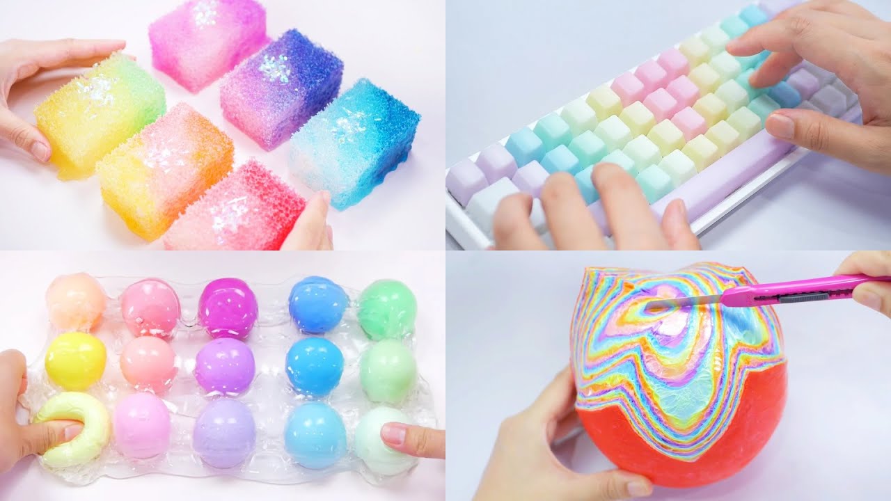 【ASMR】RAINBOW ASMR🌈SLIME/CLAY CRACKING/KEYBOARD TYPING SOUNDS/TAPEBALL CUTTING  レインボーASMRスライム、テープボール