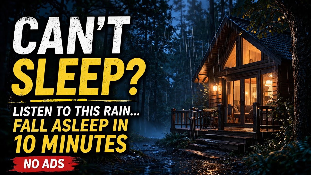 No Ads Rain Sounds for Sleep - ASMR Heavy Rain on the Cabin Porch to Relieve Insomnia at Night