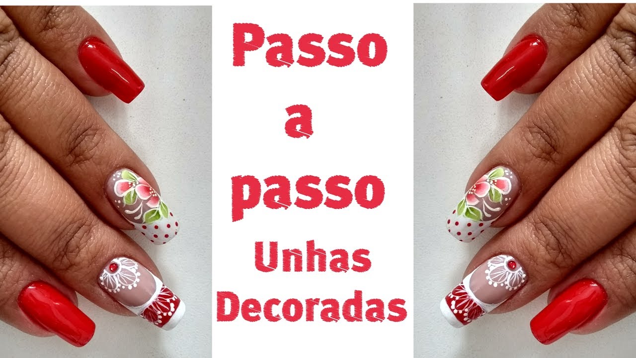 Unhas decoradas flor em one stroke para iniciantes Laís Castilho