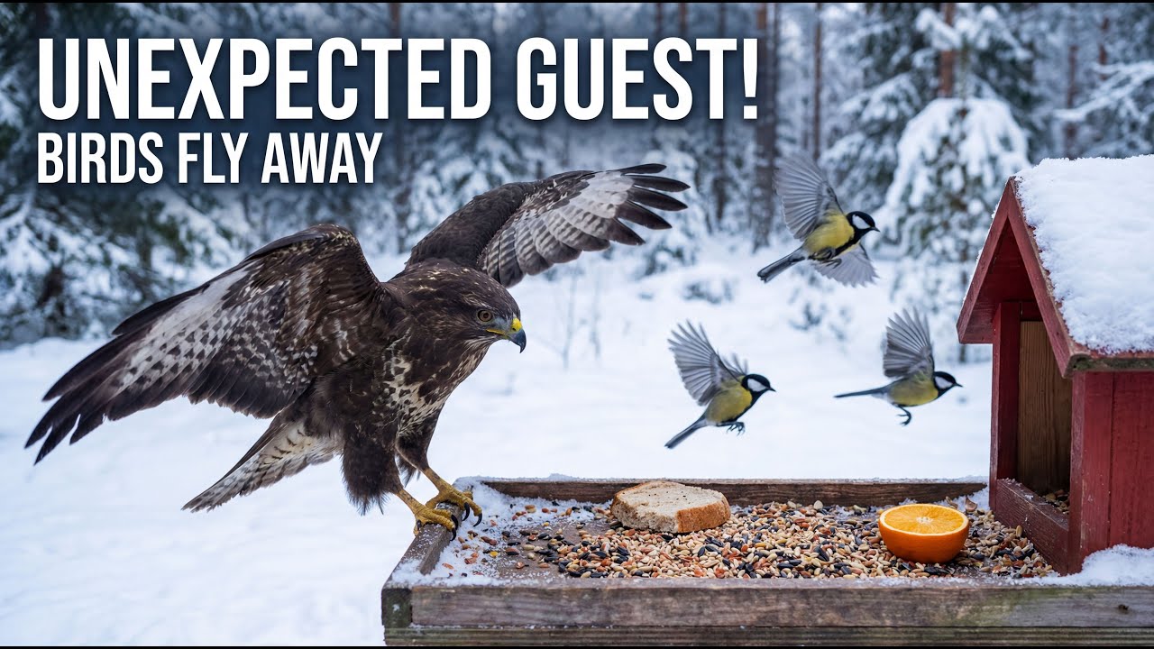 Look Who Landed! 🦅❄️ Unexpected Guest at the Bird Feeder — Nature & Bird Sounds