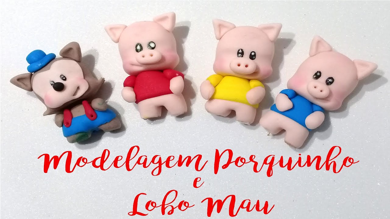 Como Fazer MODELAGEM LOBO MAU E PORQUINHO (SEM MOLDE) com PASTA AMERICANA OU PASTA LEITE EM PÓ
