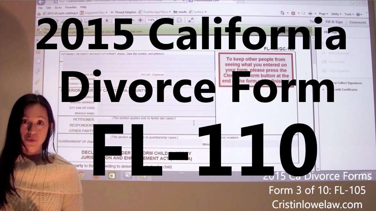 Filing California Divorce Forms: Form 2 of 10 the FL-110