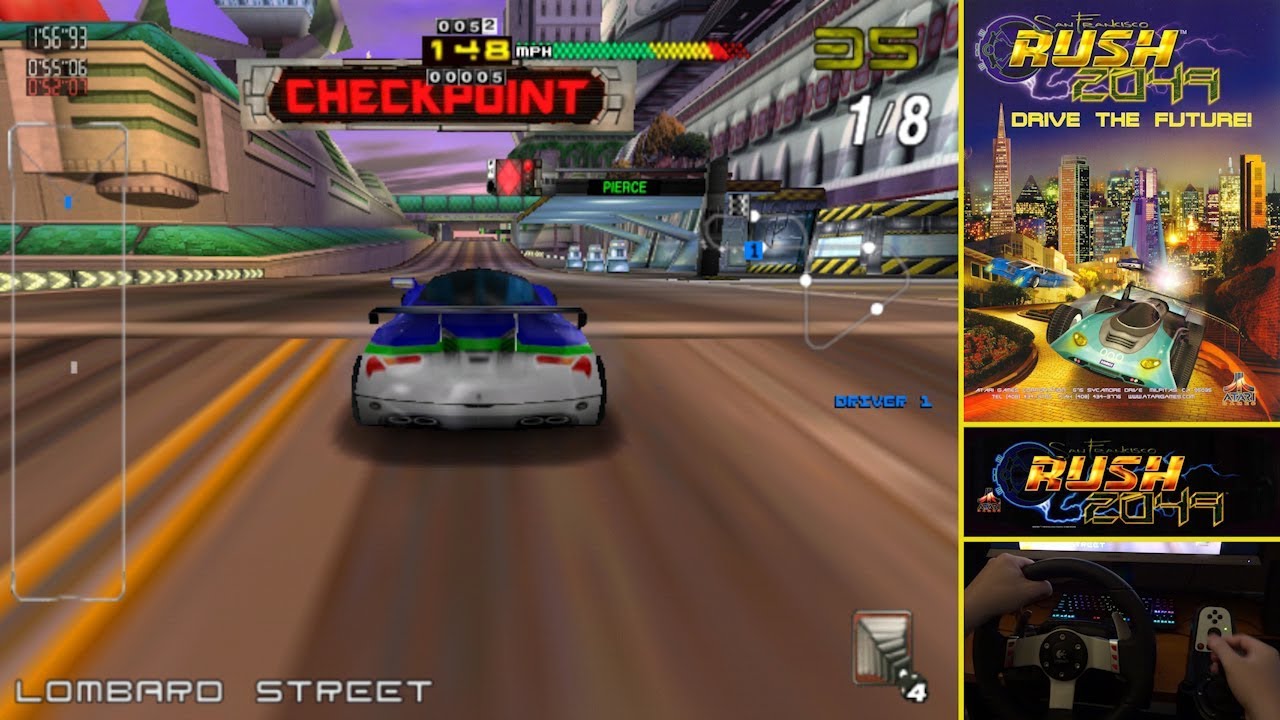 MAME San Francisco Rush 2049 (60fps hack) Track 1 - Logitech G27 wheel