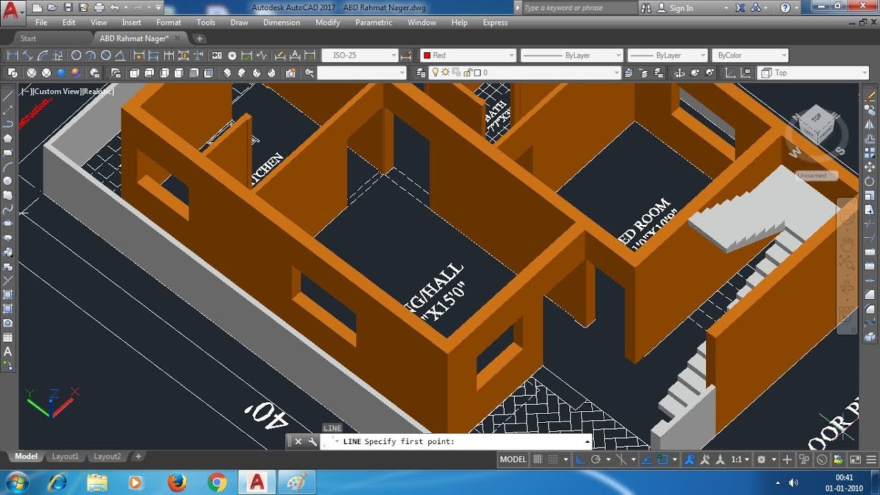 30'x40' NORTH FACING VASTU PLAN & 3D MODEL IN AutoCAD
