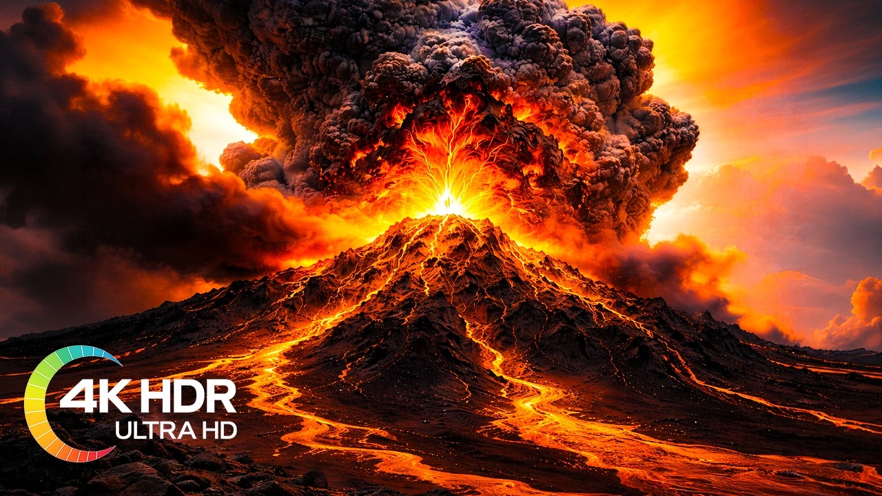 Enjoy Iceland Volcano Eruption & Lava Flows in 4K Video Ultra HD with Relaxing Music