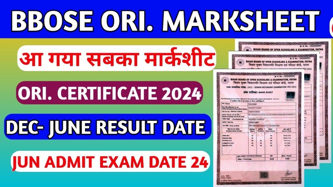 BBOSE ORI MARKSHEET 2024🔥🔥- 12TH CLASS ORIGINAL CERTIFICATE|| BBOSE EXAM ORIGINAL DOCUMENTS 2024