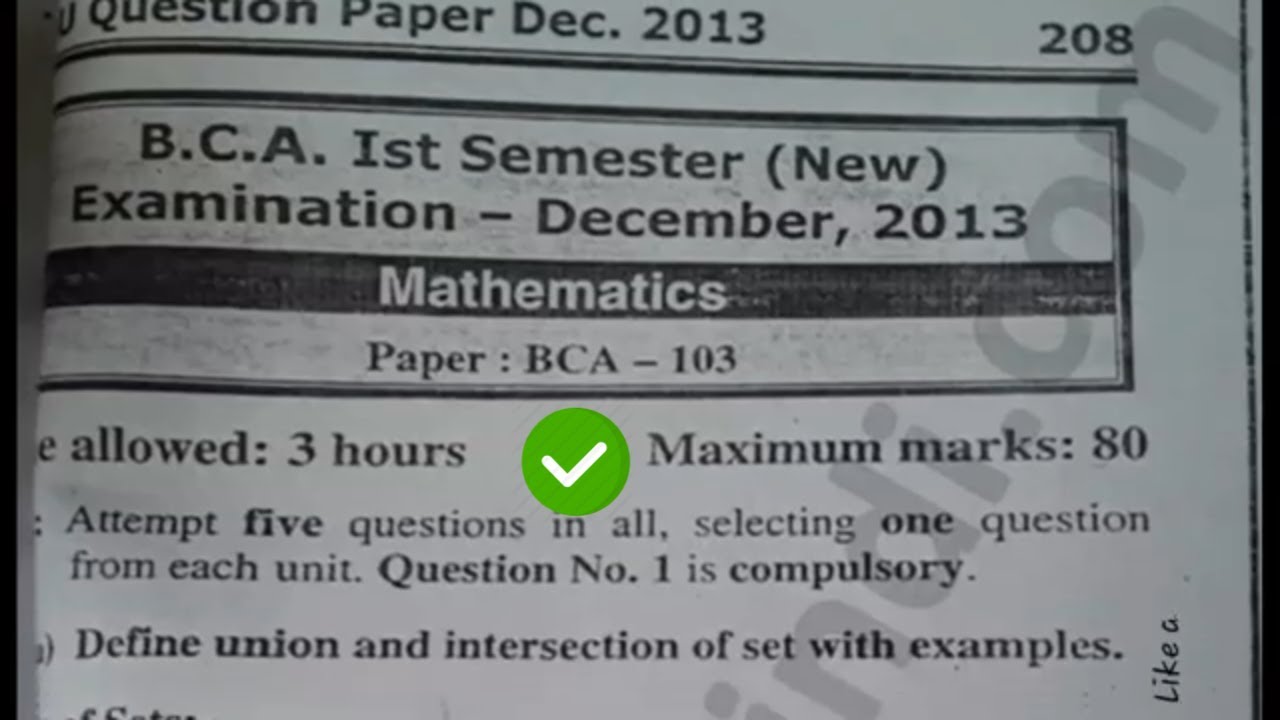 2013 Mdu BCA 1st Sem Mathematics Question Paper #MduQuestionPaper