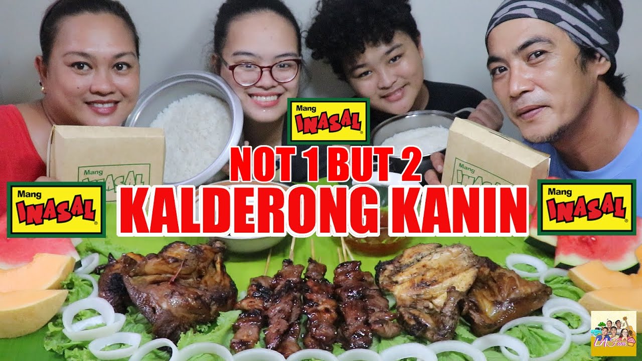 MANG INASAL ISANG KALDERONG KANIN CHALLENGE?  CHICKEN INASAL+ PORK BARBECUE PINOY MUKBANG W/ LAFAM