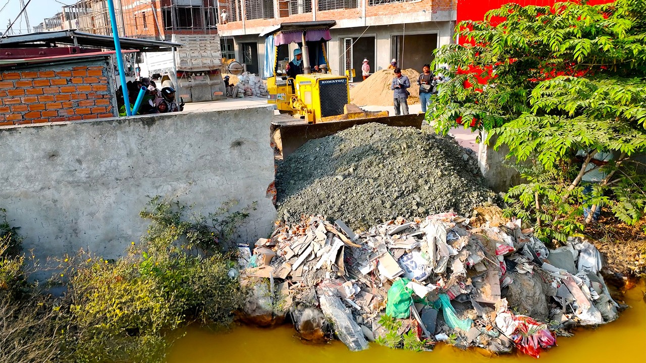 First Start Amazing Project! Landfill Delete Flooded Garbage Pond Using Skill Dozer D31P with Trucks