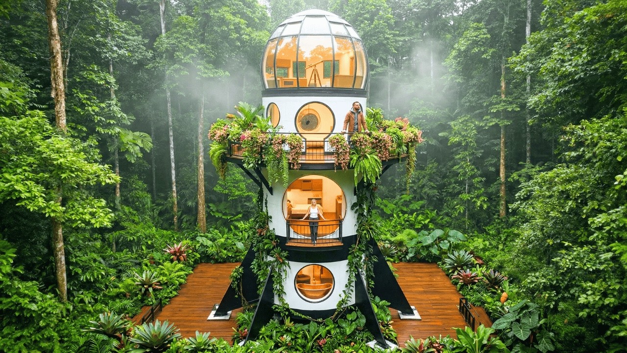 I Turned a Rusted Iranian Rocket Into a Spacious Modern Jungle Home With Balcony — AI Video