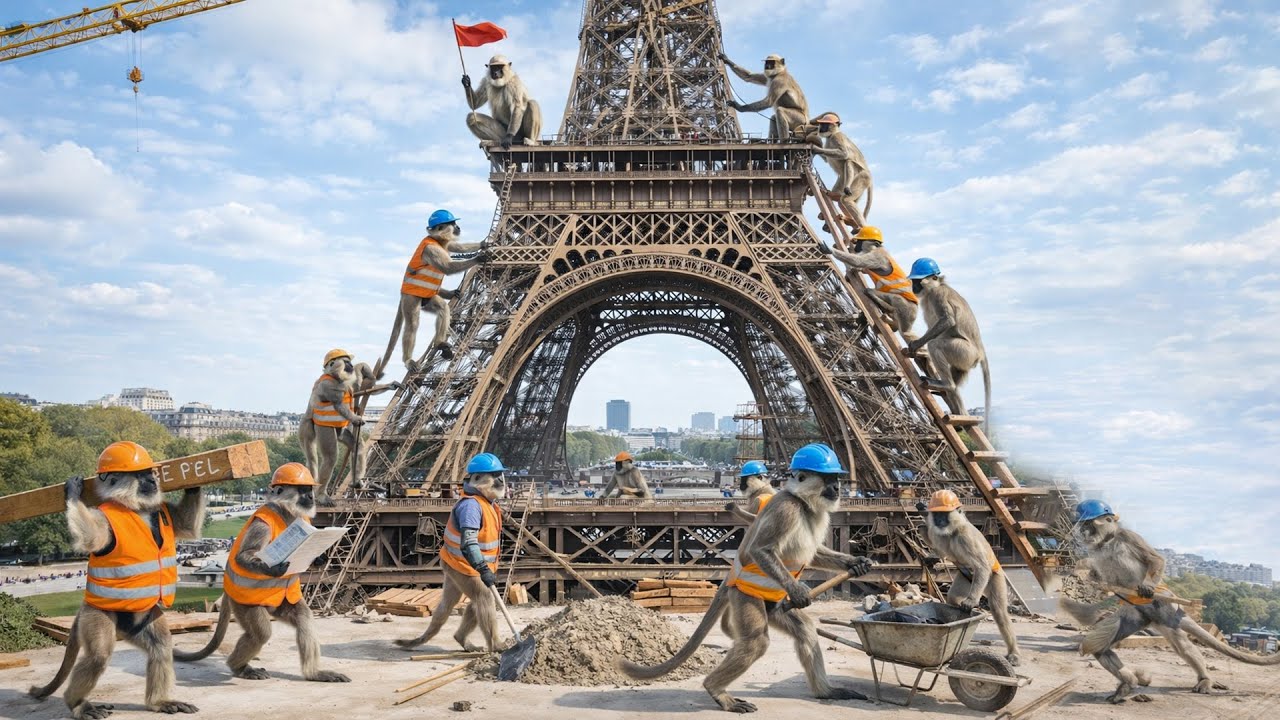 Индийские обезьяны построили Эйфелеву башню из стали, как люди | Невероятные строительные навыки