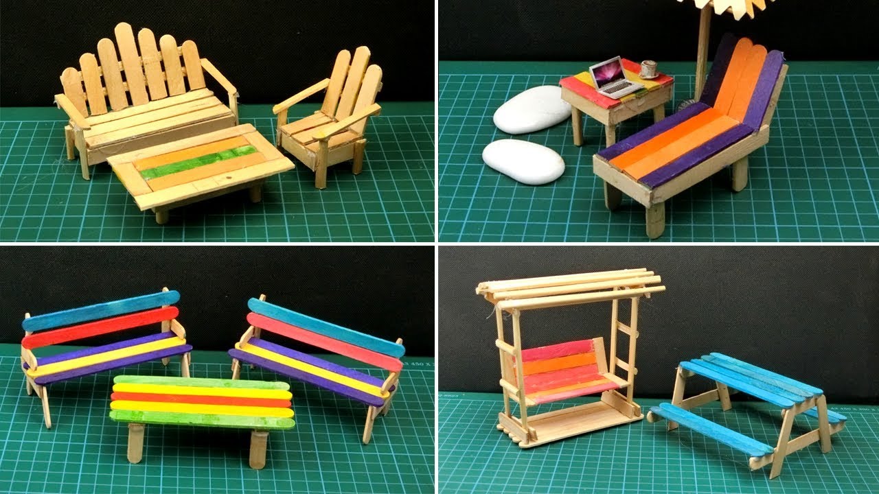 8 Easy Popsicle Stick Crafts | Miniature Furniture - Doll Chair & Table