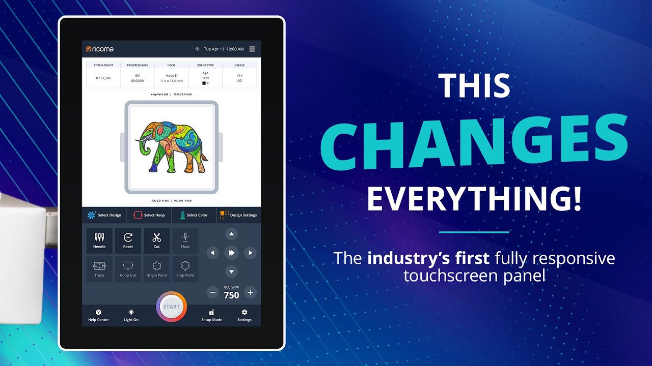Ricoma's First & Only Fully Responsive 10.1” Touchscreen Panel