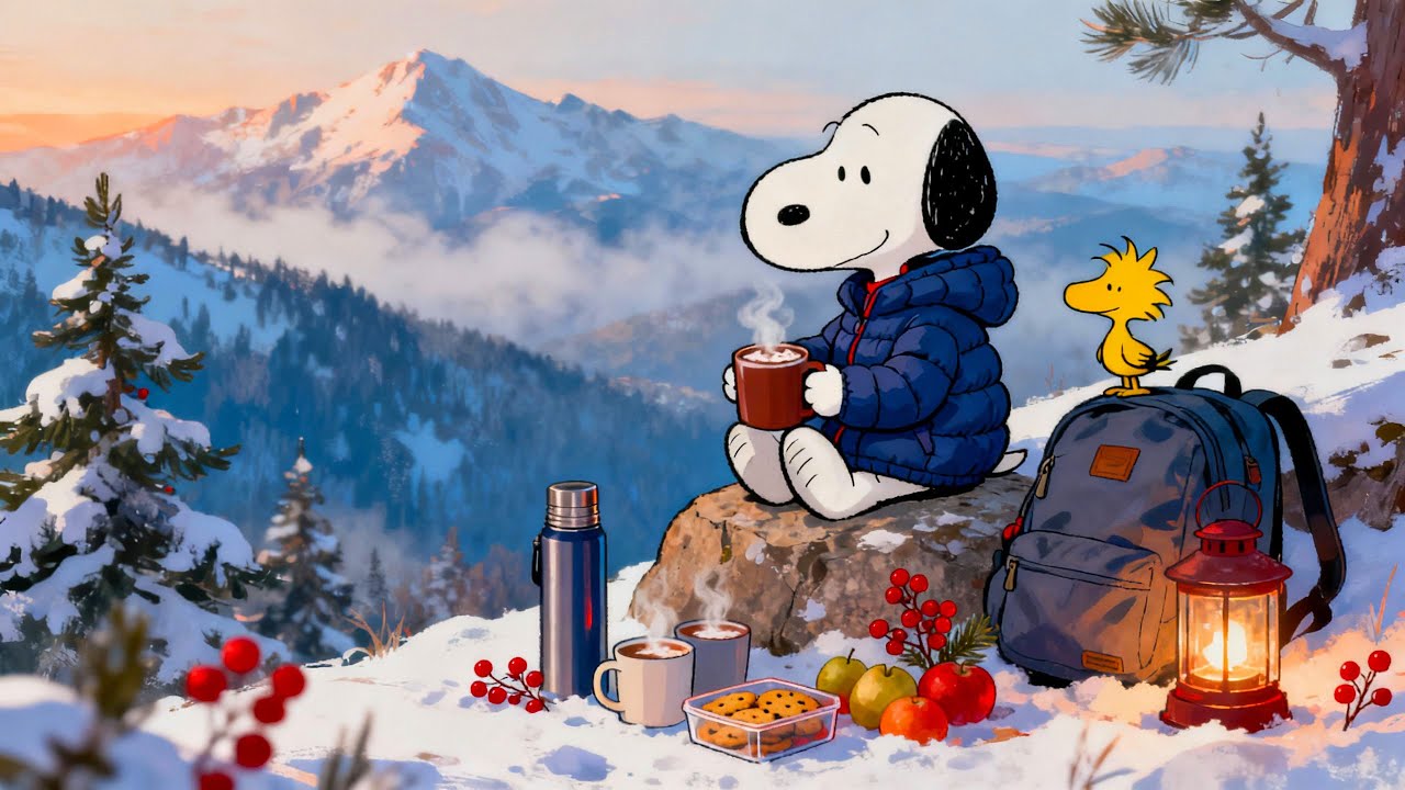 Snoopy Peaceful Sunrise 🏔️ Chill Lofi Study, Mountain View & Soft Melodies | Read & Focus