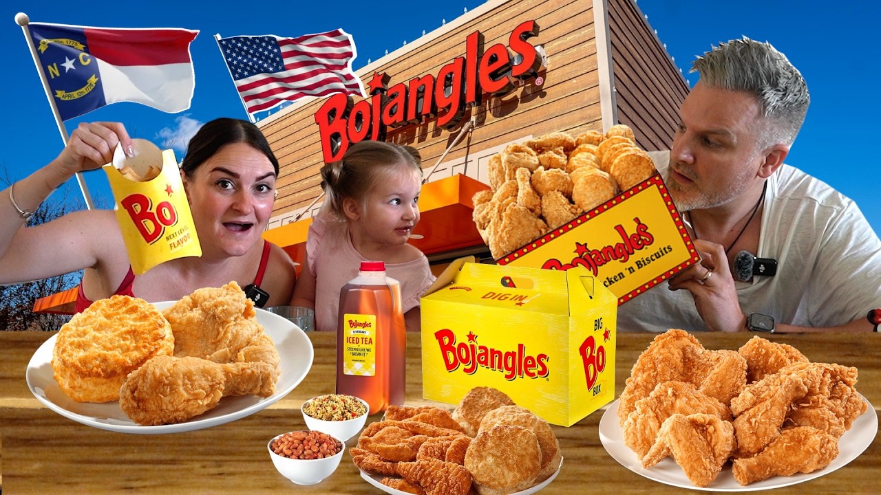 Британцы впервые пробуют курицу с печеньем BOJANGLES! Северная Каролина, США