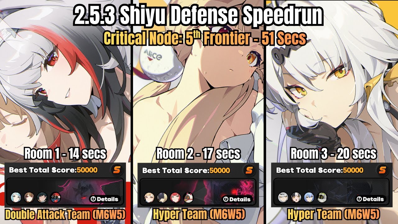 New Record! 2.5.3 Shiyu Defense Critical Node: 5th Frontier Full - 51 secs (150K Points) | #zzzero
